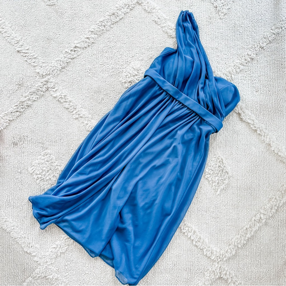 David’s Bridal One Shoulder Blue Midi Bridesmaid Dress - Size 2